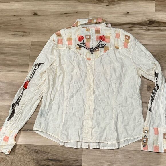 Mixit Cream Embroidered Button Up Top Women’s XL - Picture 1 of 4